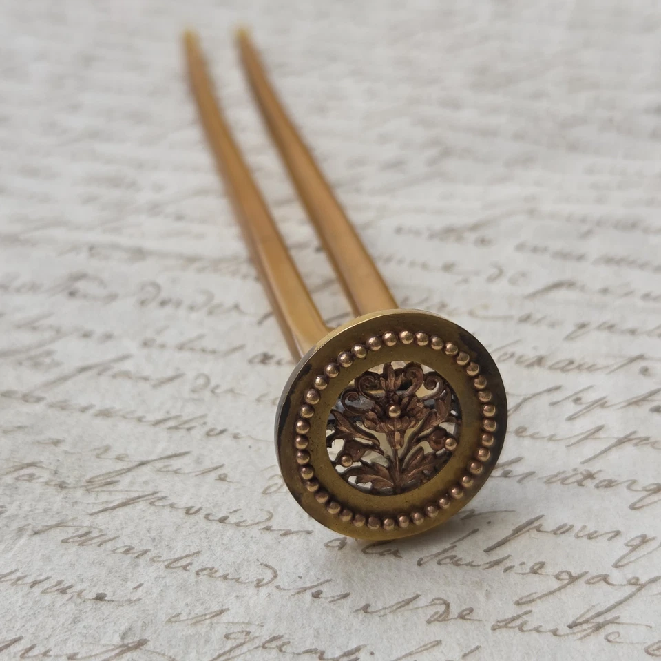 Epingle Peigne Bijou de Cheveu Corne Blonde Napoléon III Victorian Hair Jewel - Photo 4/4