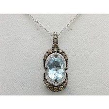 Le Vian 14K White Gold 18" Pendant Necklace Aquamarine Diamond Jewelry for Her