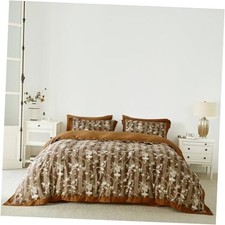 Boho Flower Duvet Cover Queen 90 in x 90 in Paisley Floral Brown Hemmed