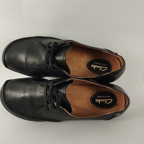 Clarks Artisan Shoes Womens 5.5 Black Leather Moccasin Lace Up Flat Comfort Work - Picture 12 of 13