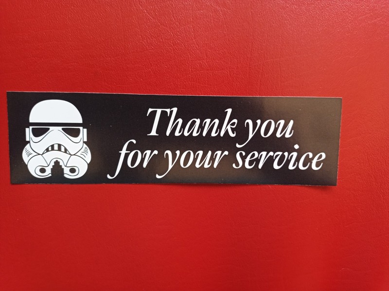 Galactic stormtrooper Thank you for your service bumper sticker Star Wars
