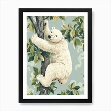 Polar Bear Cub Climbing A Tree Stor Framed Wall Art Poster Canvas Print Picture
