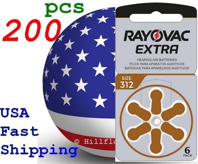 200 piece 312 A312 PR41 Rayovac Extra Card 1.5V Zinc Air Hearing Aid Battery