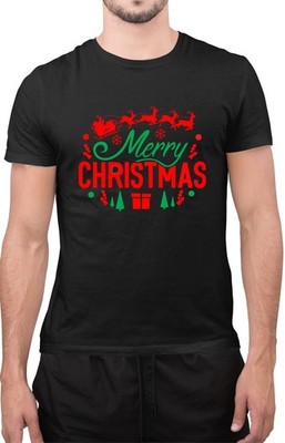Frohe Weihnachten Weihnachtsmann Rentier bunt bedruckt Geschenk Kinder Unisex T-Shirt