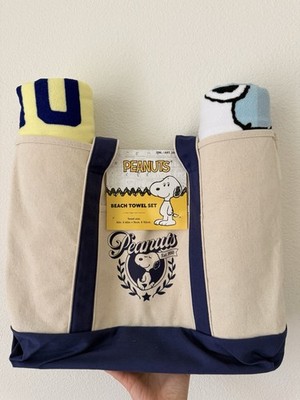 NEW LIMITED  Peanuts Snoopy Navy Tote & Two 30x60in Beach Towels Bundle Deal