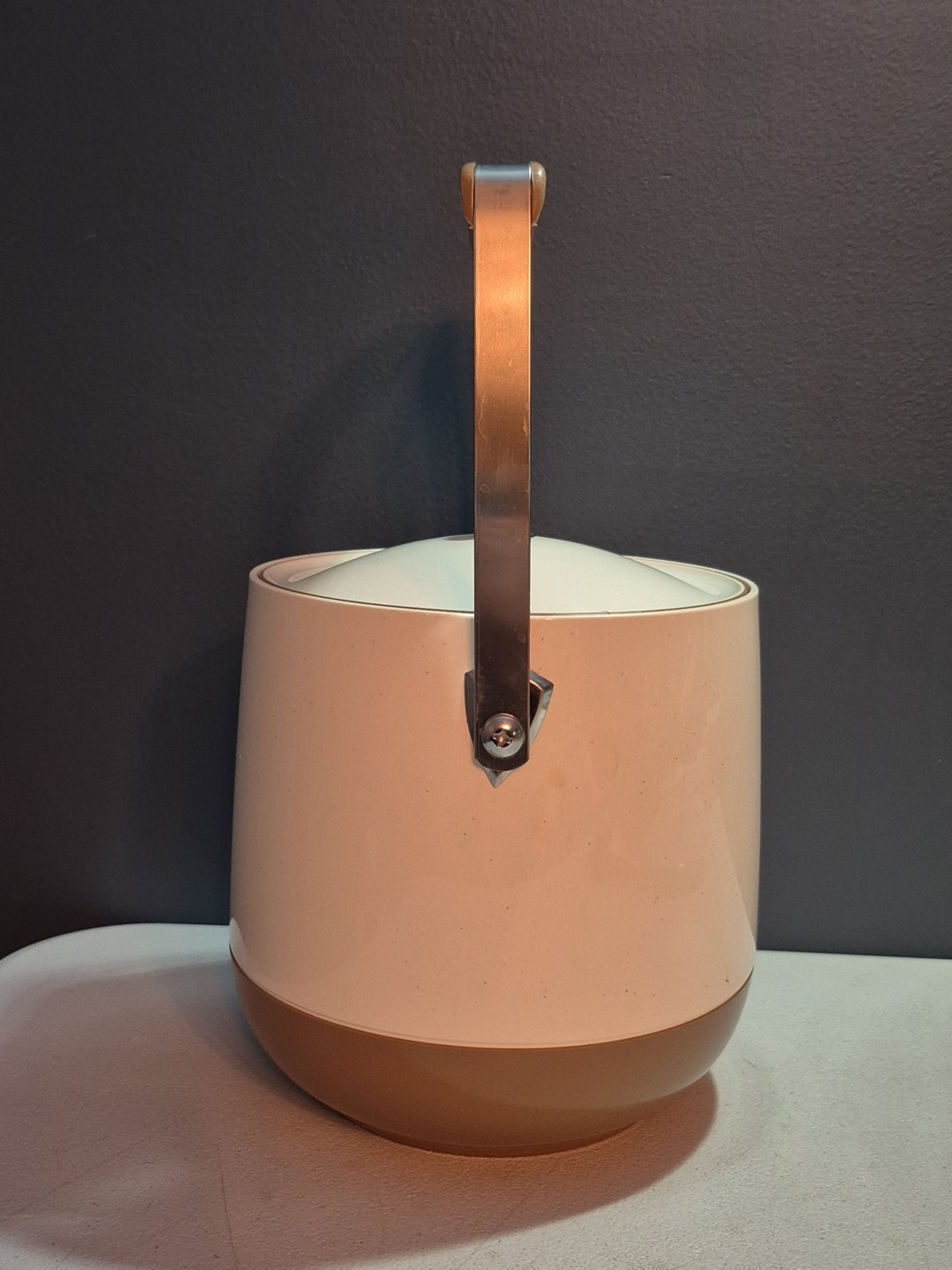 MCM Cream/Brown BOPP-DECKER VACRON Vintage Ice Bucket w/ Chrome Handle