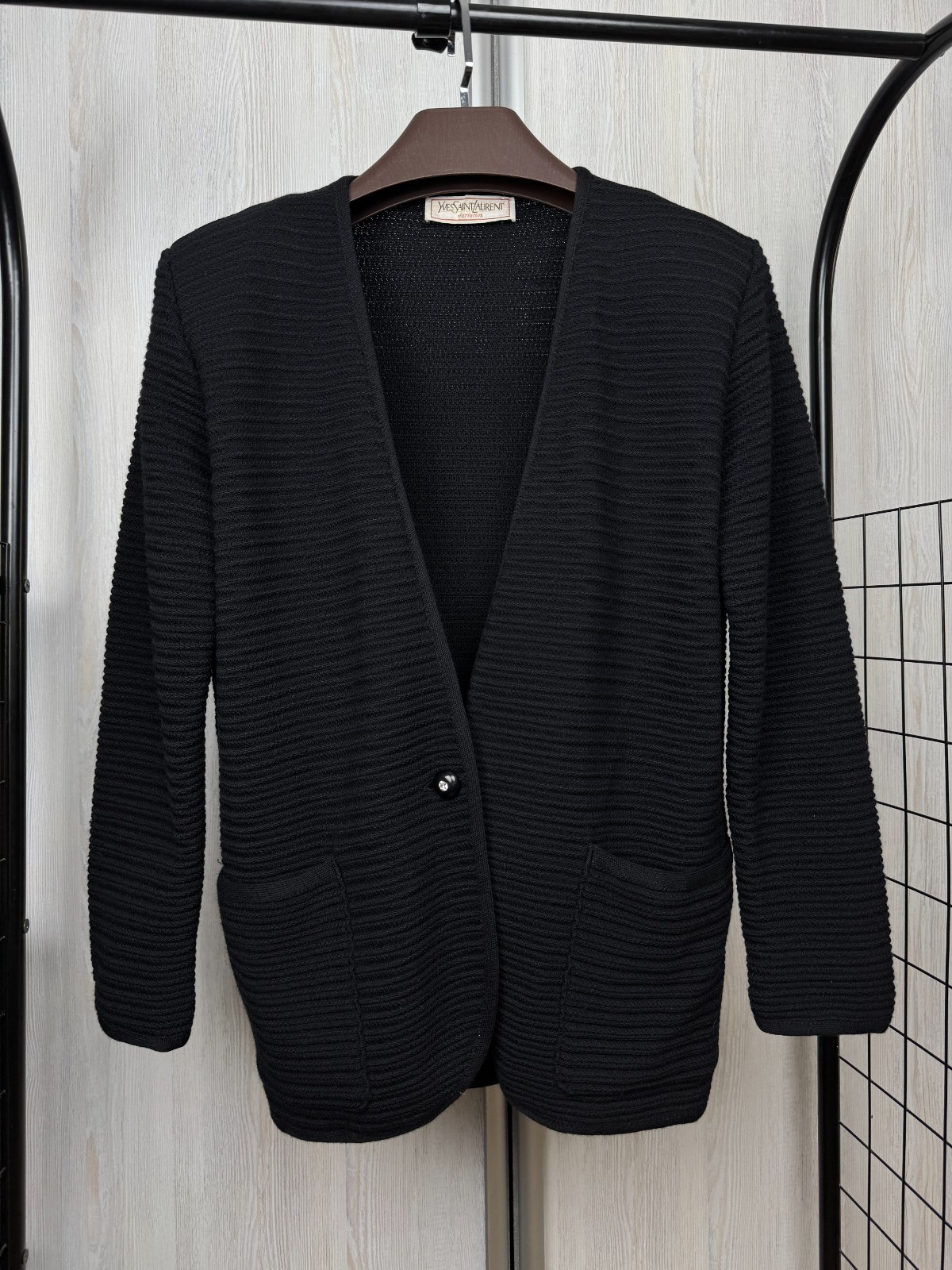 Cardigan Yves Saint Laurent Variation vintage anni 80 lana nero