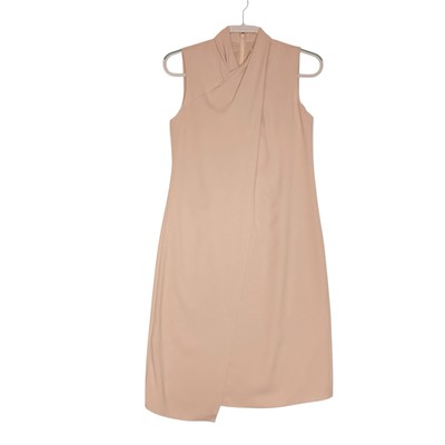 $295 Halston Women's Pink Draped Mock Neck Sleeveless Cocktail Dress Size 2