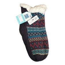 MUK LUKS Women's S/M 6-8 Fair Isle Aloe Infused Slipper Socks Sherpa Lined
