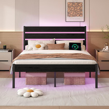 Full Size Bed Frame with Headboard,Heavy Duty LED Bed Frame with USB Charging St