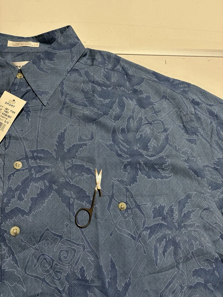 Pierre Cardin Rayon Sport Shirt XLT Floral Jacquard NOS 80s 90s Made in Korea - Image 3 of 4