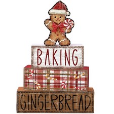 4Pcs Christmas Table Decoration Gingerbread Man Wooden Block Sign Christmas T...