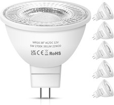 Nottac MR16 LED Bulbs, 12V 5W (50W Halogen Equivalent) Warm White 2700K 38&deg; Be