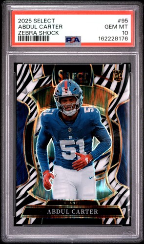 2025 Panini Select Zebra Prizm Shock Rookie Abdul Carter PSA 10