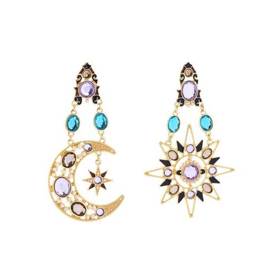Star Moon Ohrringe, Bohemia Crystal Drop Dangle asymmetrische Ohrringe für Frauen
