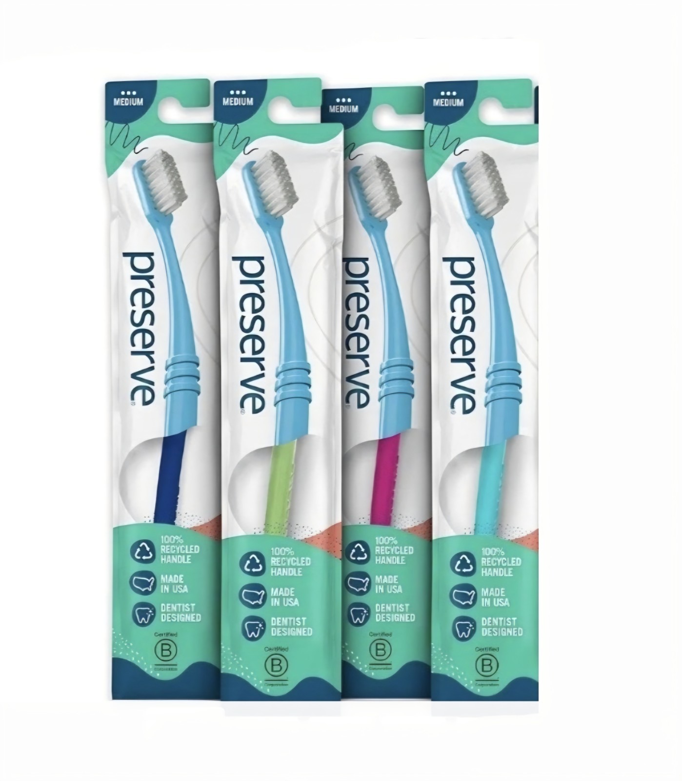 4 PACK! Preserve Adult Toothbrushes, Soft Bristle, Eco Friendly, Various Colors