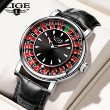 LIGE Quartz Man Watch Fashion Luxury Creative Roulette Game Dial Design Leather