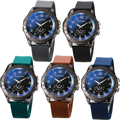 5 Pack Mens Watches Set Sports Dress Business Classic Vintage Casual Blue Face L