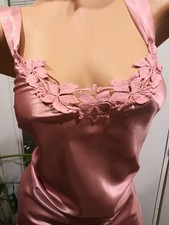 Vtg Satin VENETIAN LACE SHINY PINK DRESS BABYDOLL NIGHTIE LIQUID NIGHTGOWN GOWN
