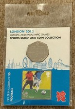 Very Rare 2011 Olympics Football Offside BU 50p Coin and Stamp - No. 3 of 30