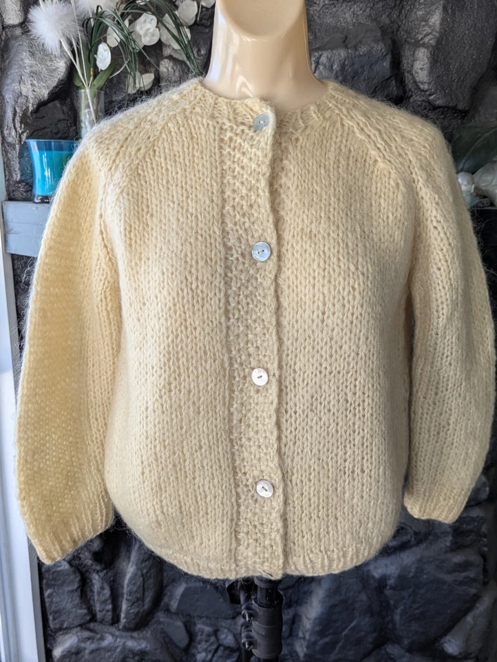 Cárdigan Suéter De Colección Henry Pollak Tejido a Mano Italia Lana Mohair Años 60 Manga Raglán Foto 2 de 4