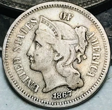 1867 Three Cent Nickel Piece 3C Ungraded Circulated Civil War US Coin CC25231
