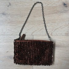 Inge Christopher Beaded Clutch Brown Evening Purse Chain Strap Y2K V8