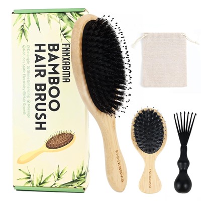Boar Bristle Hair Brush - Smoothes & Detangles All Hair Types, Boar & Nylon B...