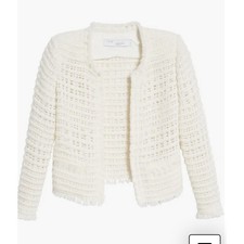 IRO Paris Ecru Startle Open Knit Frayed Edge Crop Jacket 38 FR US 6 Small Blazer