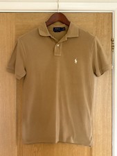 Polo Ralph Lauren Polo Shirt Cafe Tan Medium Slim Fit Short Sleeve Excellent