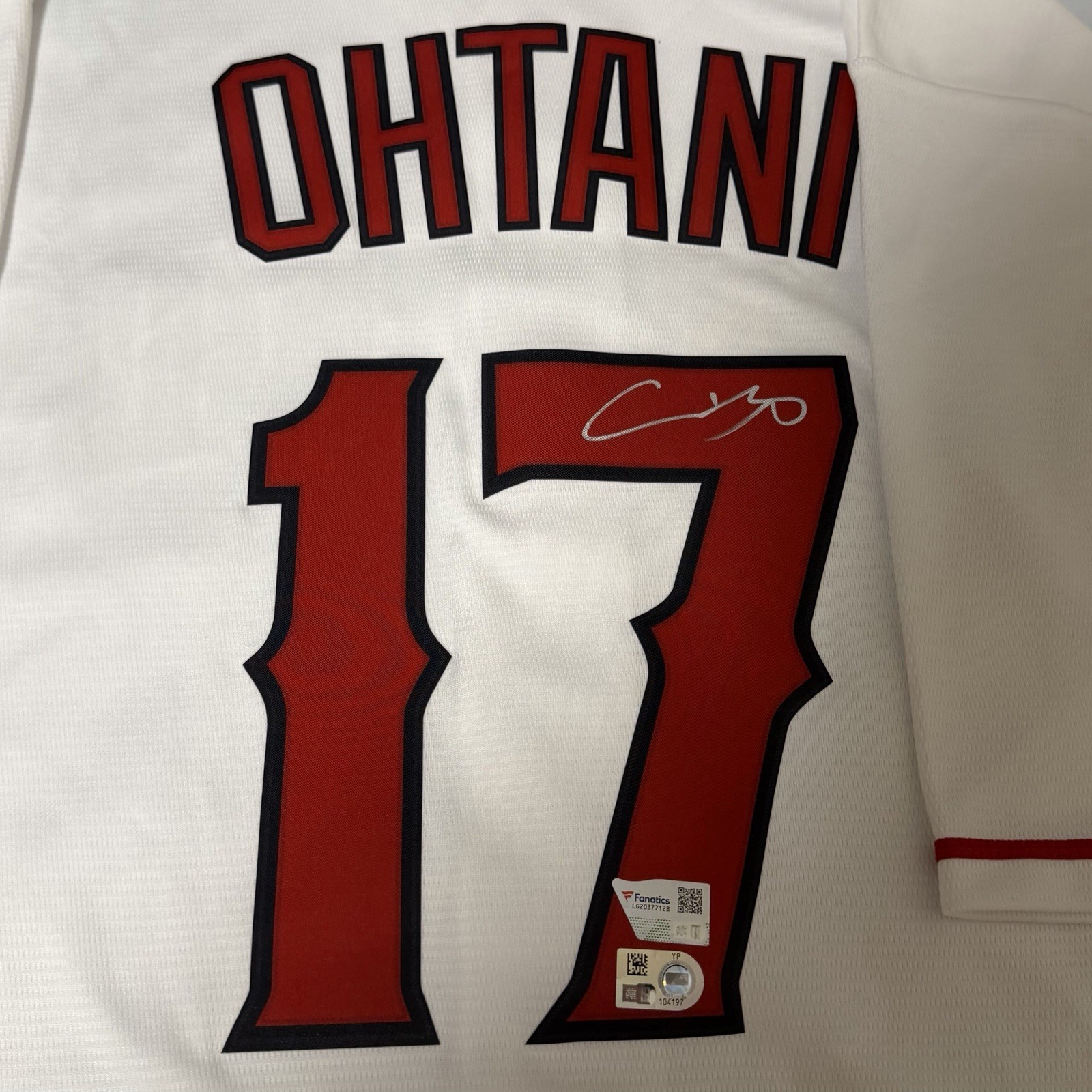 Shohei Ohtani Autographed White Majestic Replica Jersey Auto MLB Fanatics Holo