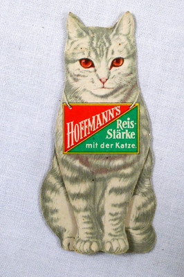 Kleiner Werbe-Aufsteller - Hoffmann's Reisstärke mit der Katze, Reklame um 1930
