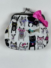 Lindo Monedero Retro Estampado de Gato Bloqueo de Beso Rosa Arco Kawaii Bolsa Cartera 3”x3.5”