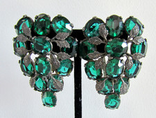 Victorian Art Nouveau Shoe Clips Pair Set Green Rhinestone Vines RARE
