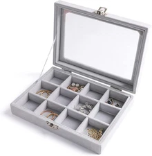 Jewelry Organizer Tray with Clear Lid, 12 Grid Velvet Drawer Insert Storage Box