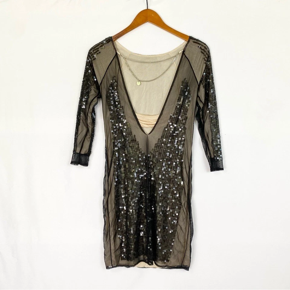 Mini Vestido Patrizia Pepe Lentejuelas Bodycon Cadena Espalda Baja Talla 0 Negro Fiesta Foto 2 de 4