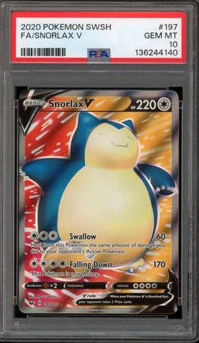 Pokemon Snorlax V Sword & Shield Full Art #197 PSA 10 Gem Mint