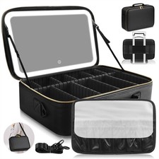 15''X11'' Large Capacity Makeup Bag with LED Mirror, Professional Makeup Case...