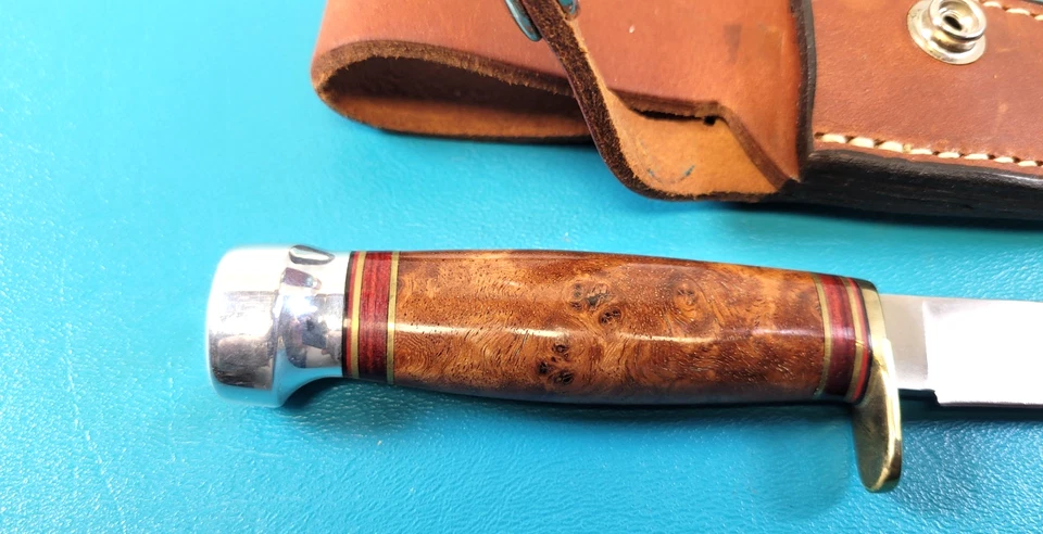 Cuchillos personalizados Hess Gladstone MI Maple Burl cuchillo de cazador ciervo + funda TR750 Foto 3 de 4