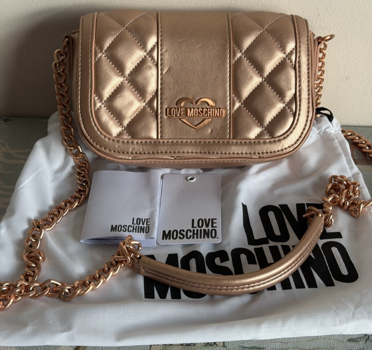 LOVE MOSCHINO Rose Gold Quilted Crossbody Small Bag RRP£160