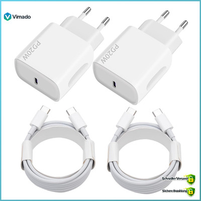 USB C Ladegerät 20W 2-Pack Schnellladegerät mit 2x2M Kabel für Handy iPad