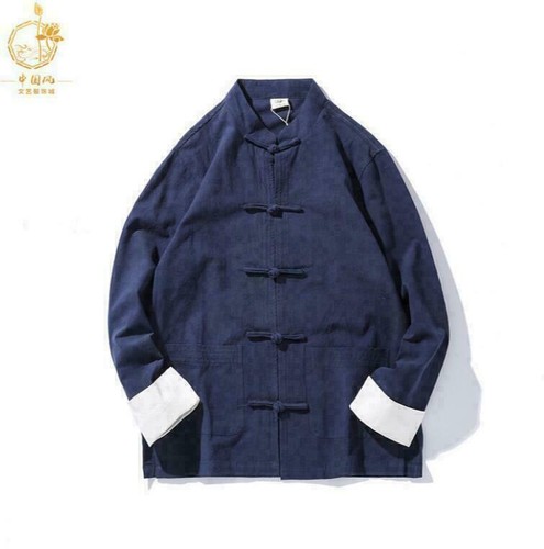 Mens Cotton Traditional Chinese Tang Suit Coat Kung Fu Loose Jacket Long Sleeve - Picture 6 of 16
