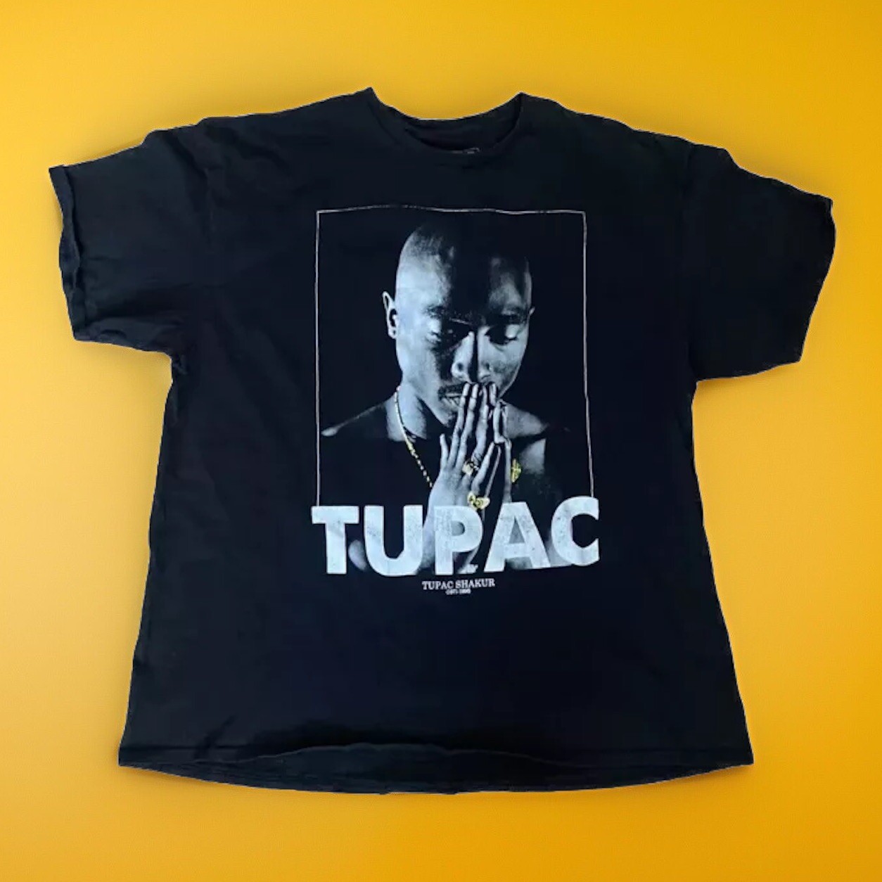 FILA 2pac Tupac Shakur camicia preghiera nera XXL Makaveli anni 90 hip hop rap maglietta braccio della morte