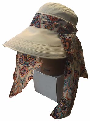 Ladies Fashion Wide Brim Visor Sun Light Protection Neck /Face Cover 3 in 1 Hat 