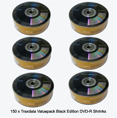 150 x Traxdata ValuePack Black Edition DVD-R Speed 8x Disc 4,7GB Logo schrumpft