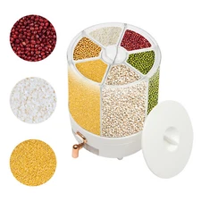 Dry Food Dispenser Cereal Keeper 9.92LBS Rice Storage Container 6 Grid Rotatable