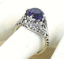 VINTAGE STYLE 925 STERLING SILVER LAB-CREATED AMETHYST FILIGREE RING    712X