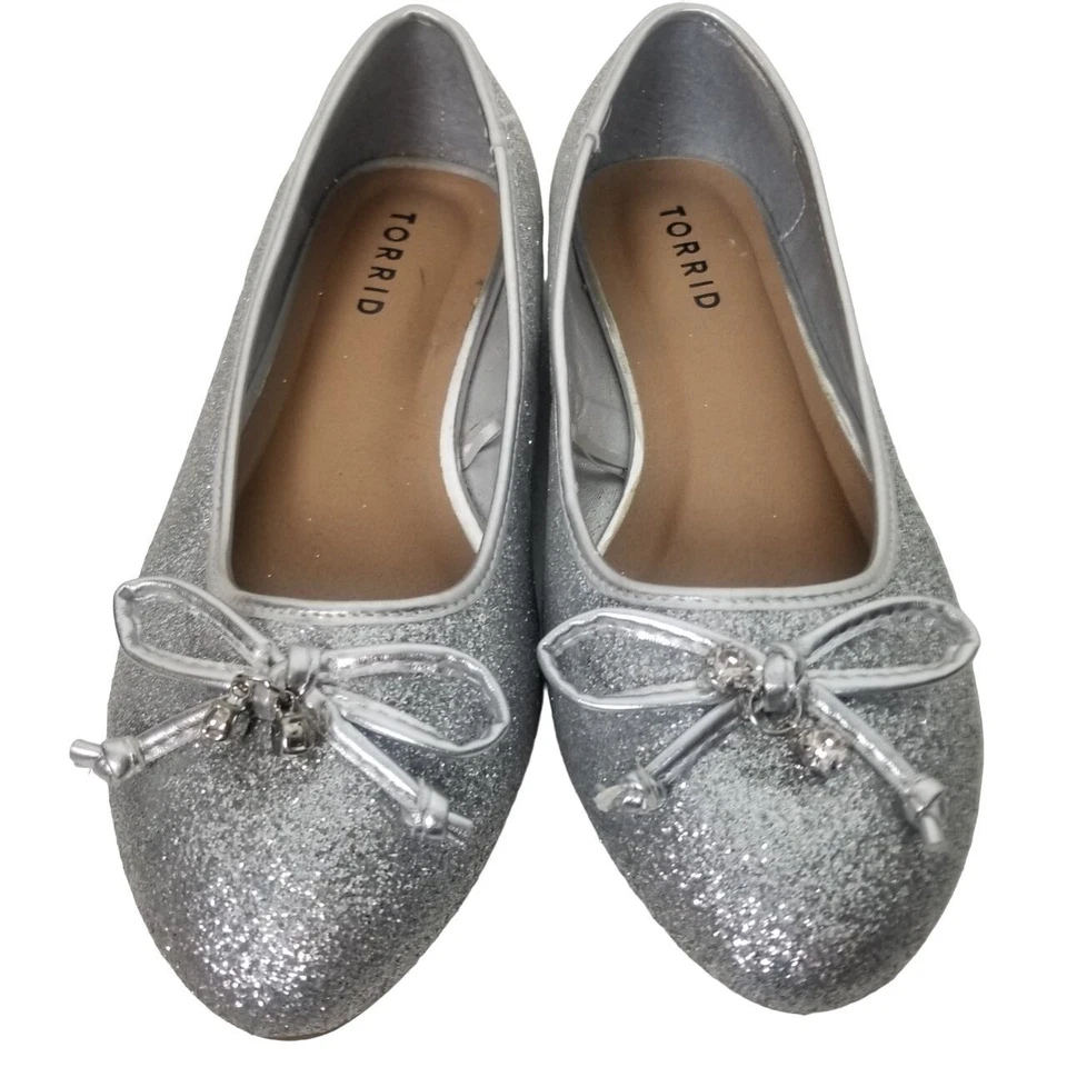 Torrid женщин 7,5 Вт серебро блестящий скольжения на круглый носок бант балетки туфли - Изображение 3 из 4