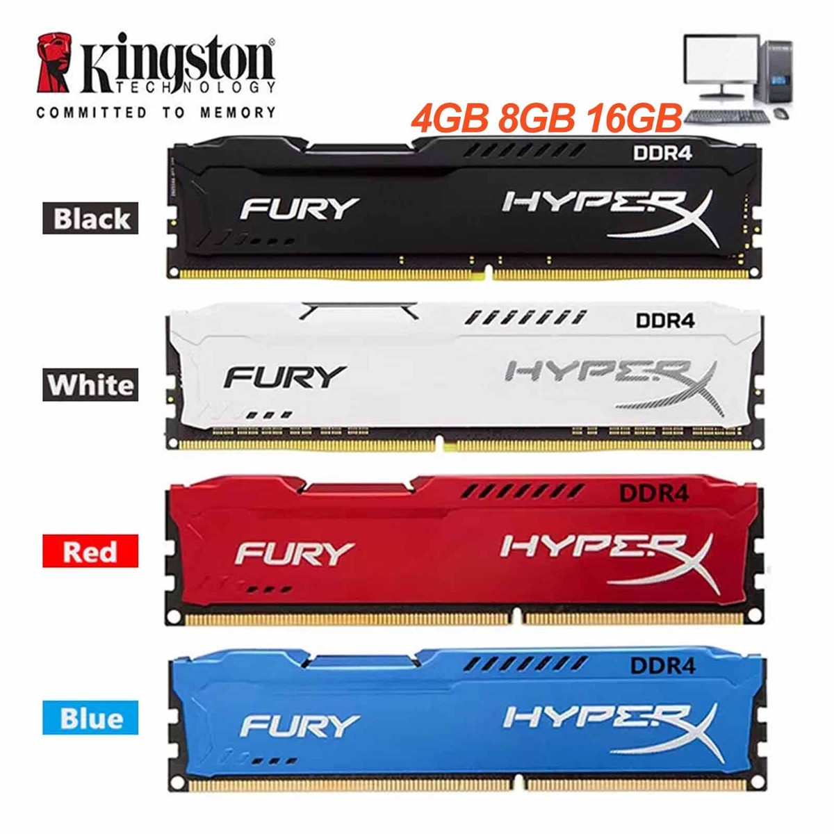 Kingston HyperX Fury Kit Di Memoria RAM DDR4 Da 16GB, 2x8GB, Nero - Foto 8
