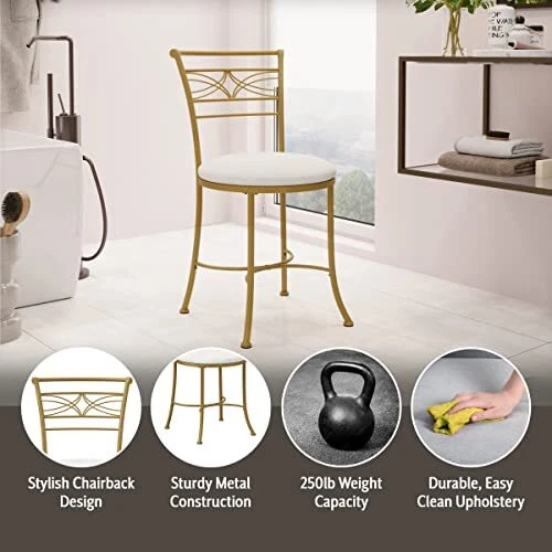 Dutton Metal Vanity Stool With Center Diamond Design For Makeup